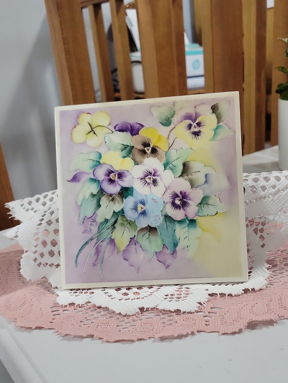 vintage pansy ceramic tile